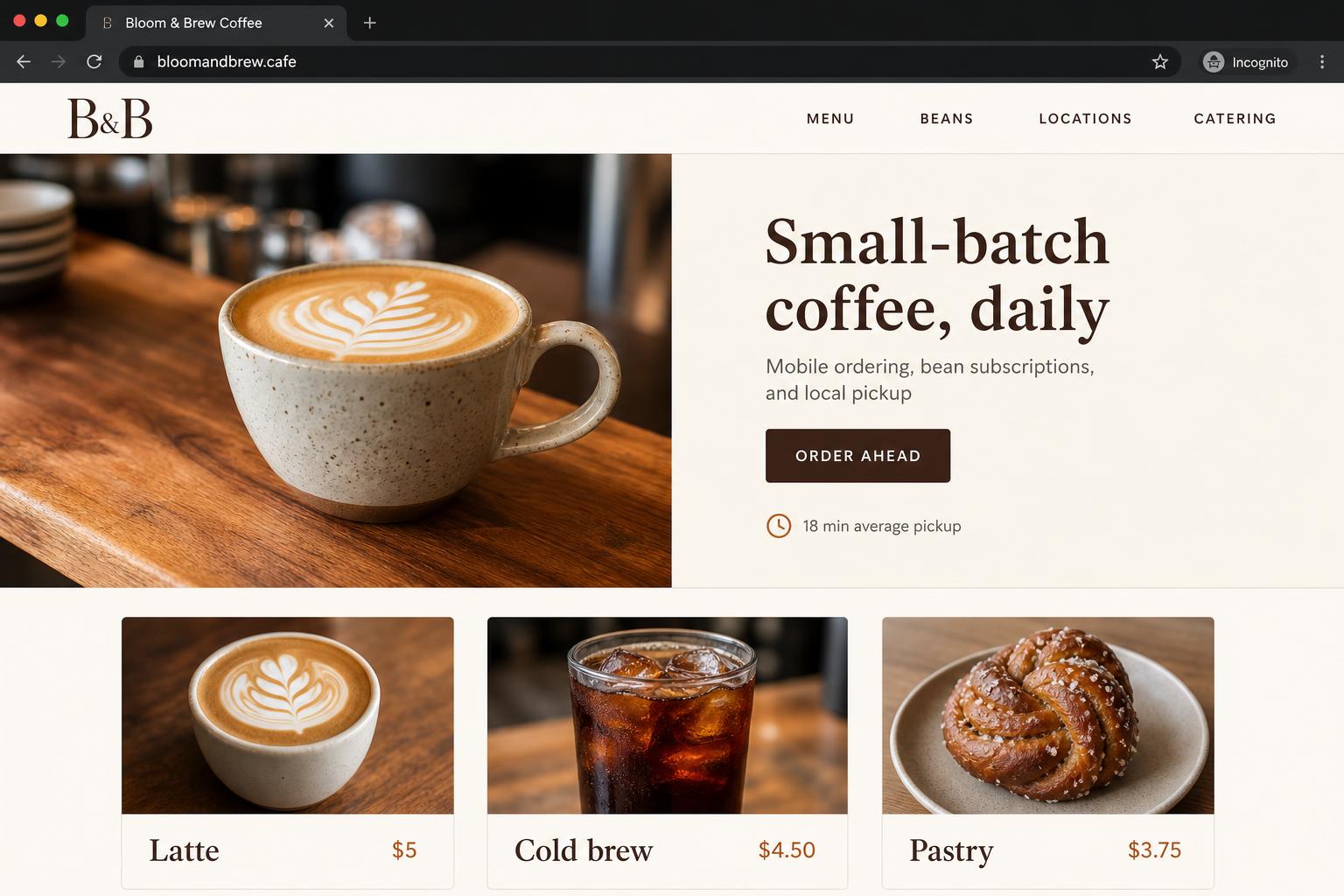 Bloom & Brew Coffee — Storefront website by AgentSite