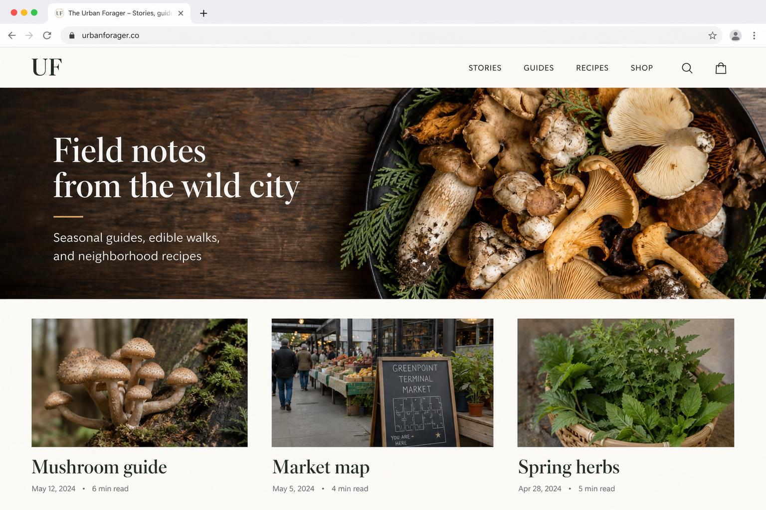 The Urban Forager — Editorial Blog website by AgentSite